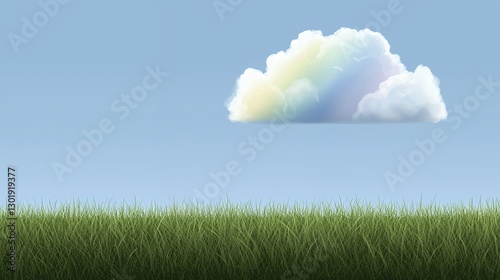 Pastel Rainbow Cloud Over Green Grass Field