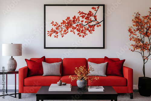 Red Sofa Autumn Leaves Illu...