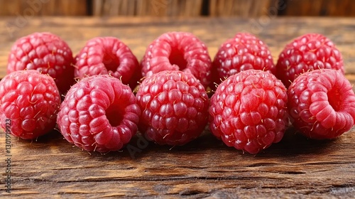 Fresh raspberries on rustic wooden surface photo