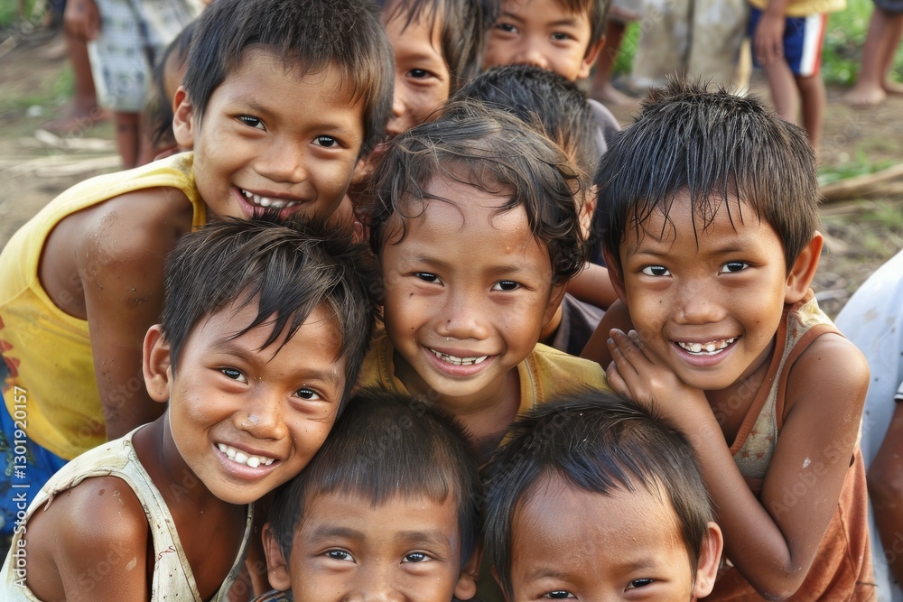 Group of asian kids smiling and looking at camera in village. Group of asian kids smiling and looking at camera in village.
