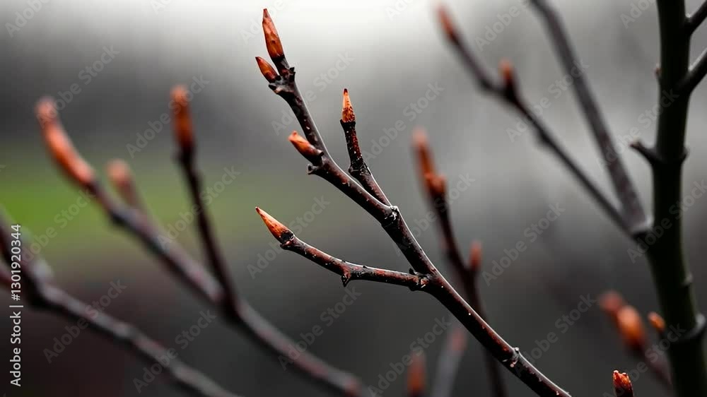 New growth on dark tree branches in soft light New growth on dark tree branches in soft light