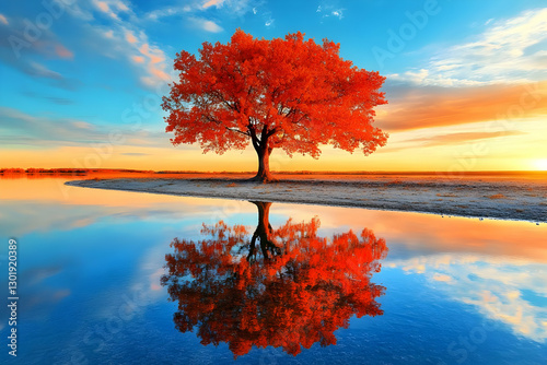 Photo Autumn Tree Reflectio...