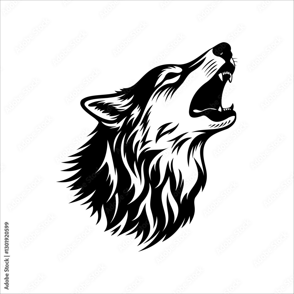 Obraz premium Wolf howling. Black and white wolf logo, wolf vector. Printing on a T-shirt. Vector illustration