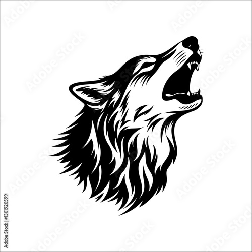 Wolf howling. Black and white wolf logo, wolf vector. Printing on a T-shirt. Vector illustration