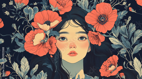 beautiful girl with flowers on her head