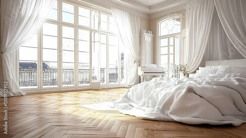 3D Illustration White Bedro...