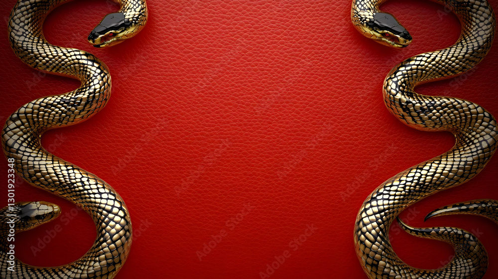 Obraz premium 3D Golden Snakes Red Leather Illustration Background