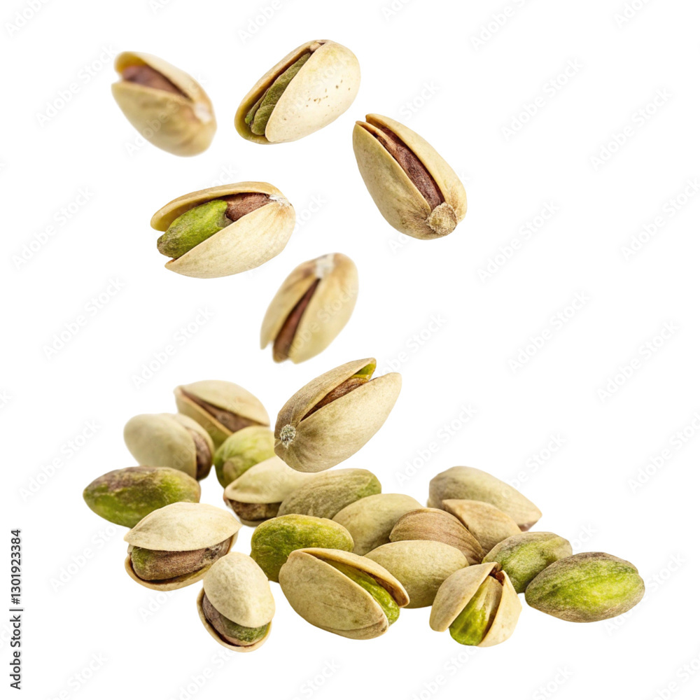 Falling pistachios isolated on transparent background Falling pistachios isolated on transparent background