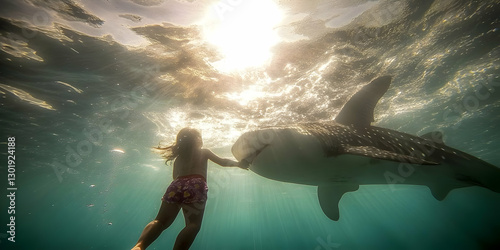 Photo - Child Swims with Wh...