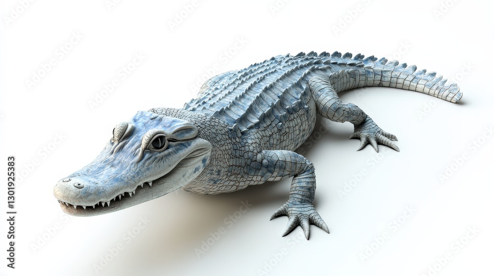 Naklejka premium A stunning 3D-rendered alligator with a light blue and white mosaic shell, showcasing intricate textures akin to its natural skin