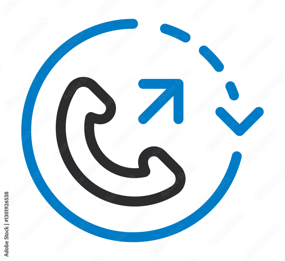 icon an outgoing phone call with a circular arrow representing call forwarding communication and customer service. icon an outgoing phone call with a circular arrow representing call forwarding communication and customer service.