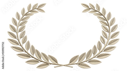  A symmetrical laurel wreath with a metallic sheen, isolated on a white background