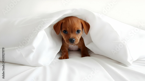 Photo Cute Puppy Hiding Und...
