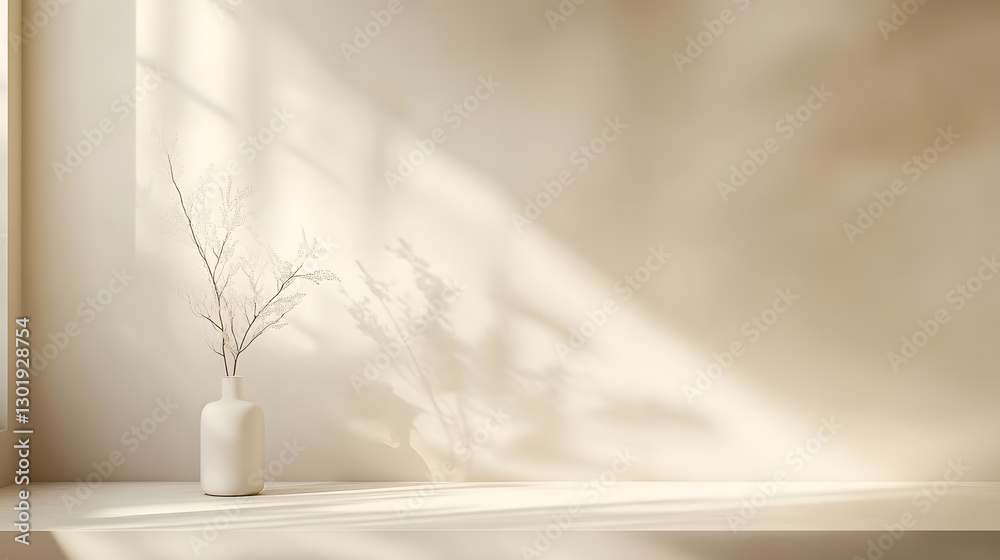Obraz premium Soft, golden morning light casting shadows in a minimalist setting.