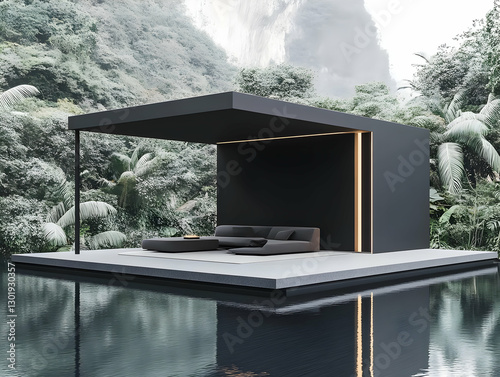 3D Illustration Modern Minimalist Tropical Cabana Relaxation Retreat