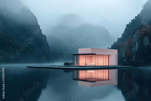 3D Illustration Lake House ...