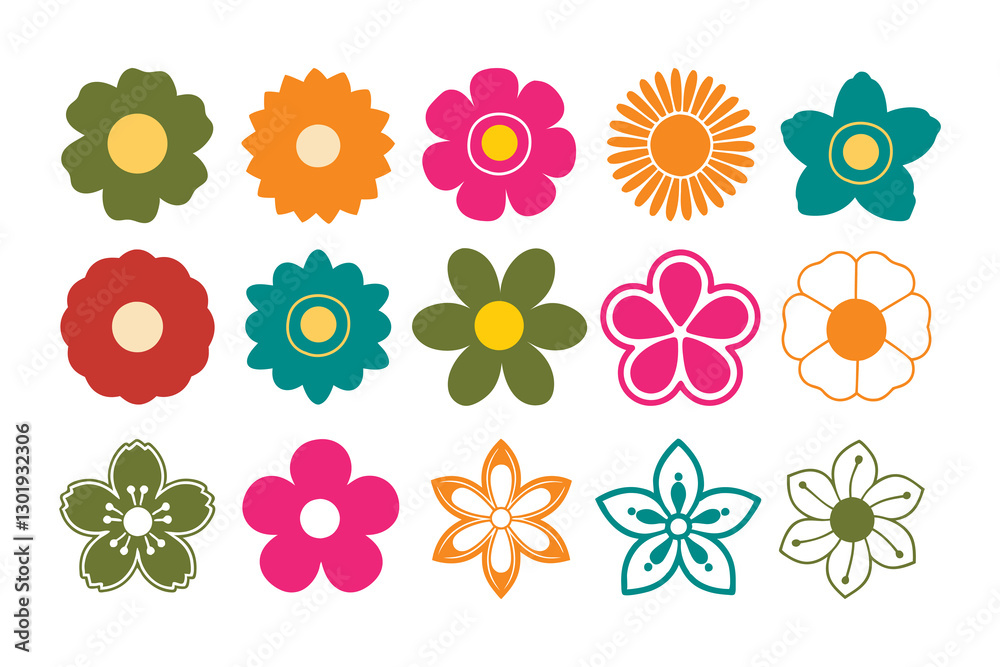 Set of flowers icon, colorful flowers icon, flower icon set