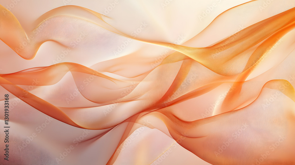 Fototapeta premium Delicate folds of silk fabric in warm orange tones, creating a soft, dreamy effect.