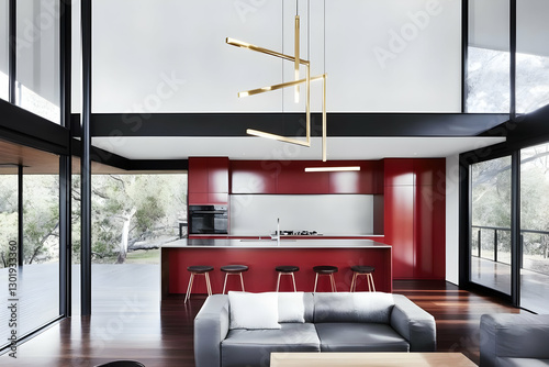 Photo Modern Red Kitchen In...