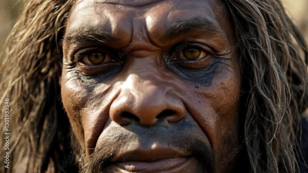 AI hyper realistic recreation of a close-Up Homo heidelbergensis AI hyper realistic recreation of a close-Up Homo heidelbergensis