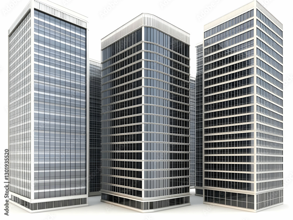 Fototapeta premium 3D Illustration Modern Skyscrapers Architecture City Buildings Urban Design