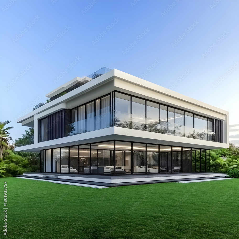 3D Illustration Modern House Architecture Design, Home, Building, Real Estate, Lawn, Sky, Window, Exterior, Residential, Contemporary 3D Illustration Modern House Architecture Design, Home, Building, Real Estate, Lawn, Sky, Window, Exterior, Residential, Contemporary