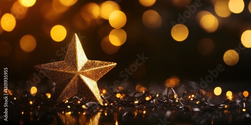 Golden star on bokeh lights.