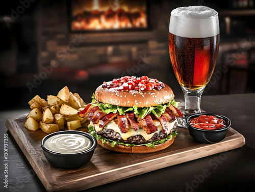 Photorealistic Burger, Frie...