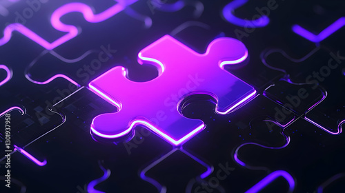 Wallpaper Mural Glowing Purple Puzzle Piece on a Dark Background with Neon Effect Torontodigital.ca