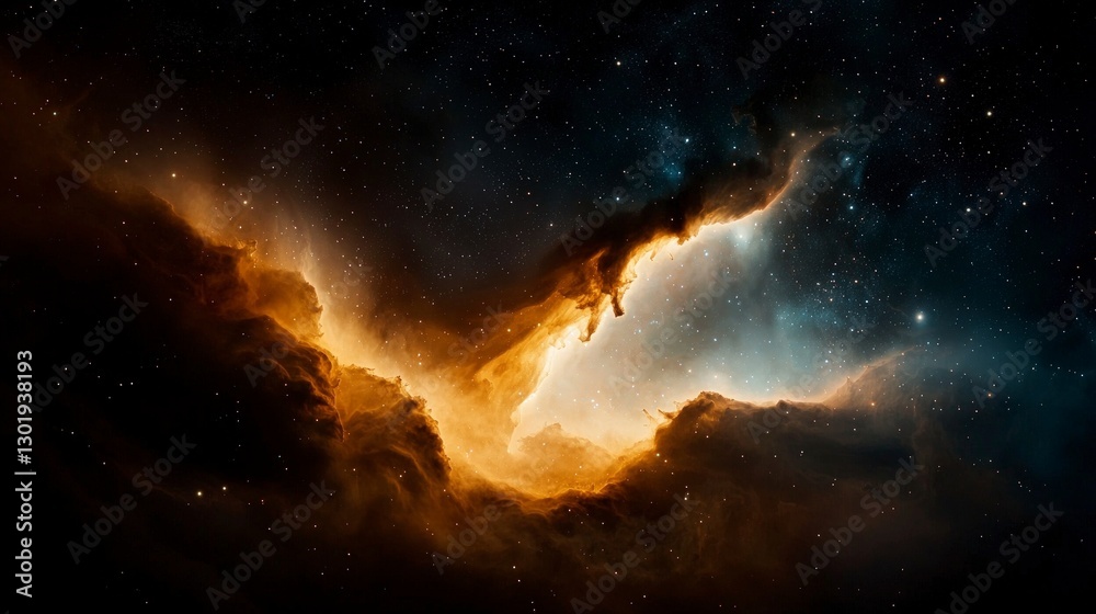 Fototapeta premium Cosmic Nebula Golden Celestial Clouds Starscape Space Background