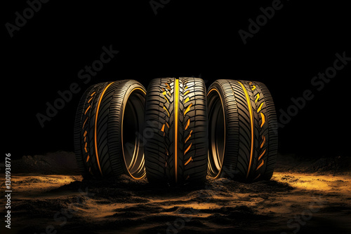 3D Image - Three Tires on S...