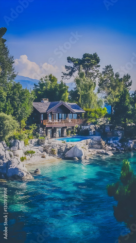 Luxury Lakeside Cabin Illus...