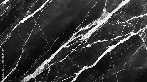 Sleek black and white marble with smooth, glossy finish. White diagonal veins crisscross elegantly, enhancing its natural beauty and elegance photo