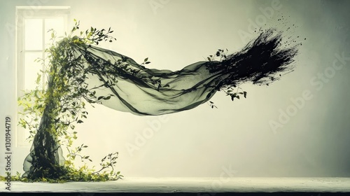 Ethereal Fabric  Leaves  Shadow Art  Abstract AI Generative Wall Decor
