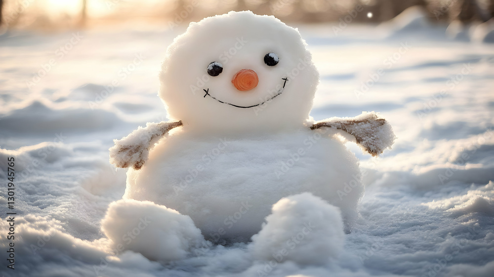 Photo: Happy Snowman in Winter Wonderland Sunlight Photo: Happy Snowman in Winter Wonderland Sunlight