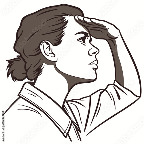 Vintage Woman Looking into Distance Illustration