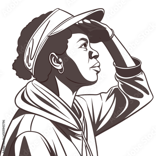 Vintage Woman Looking into Distance Illustration