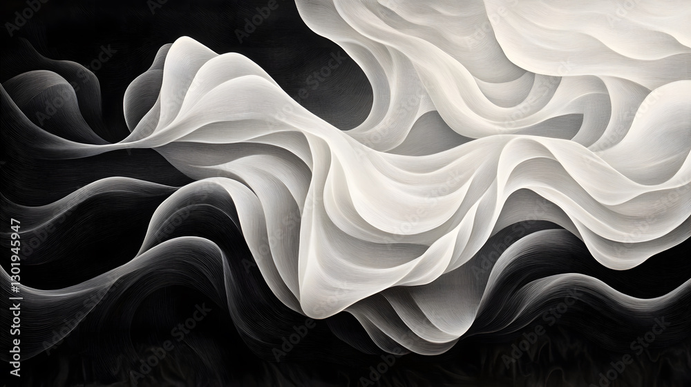 Fototapeta premium A serene and elegant design of soft, flowing white fabric in a smooth, gentle curve.