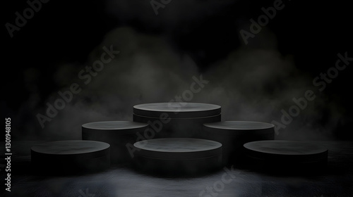 3D Render Black Podiums Smo...