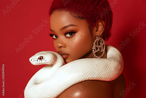 Photo, Red, Woman, Snake, B...