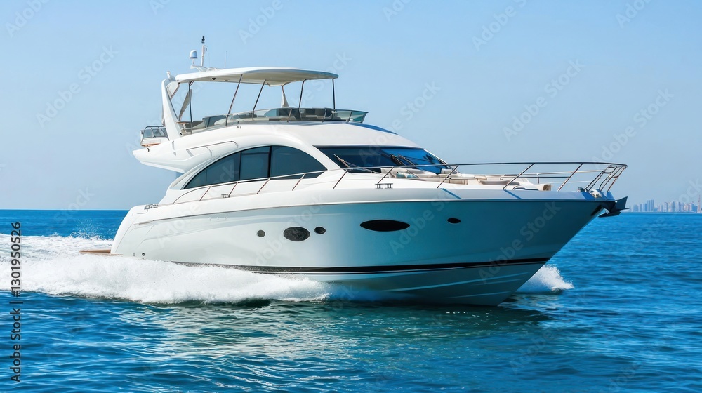 Luxury white yacht speeding across the ocean. Luxury white yacht speeding across the ocean.