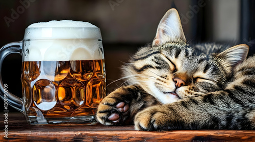 Sleeping Cat and Beer Mug I...