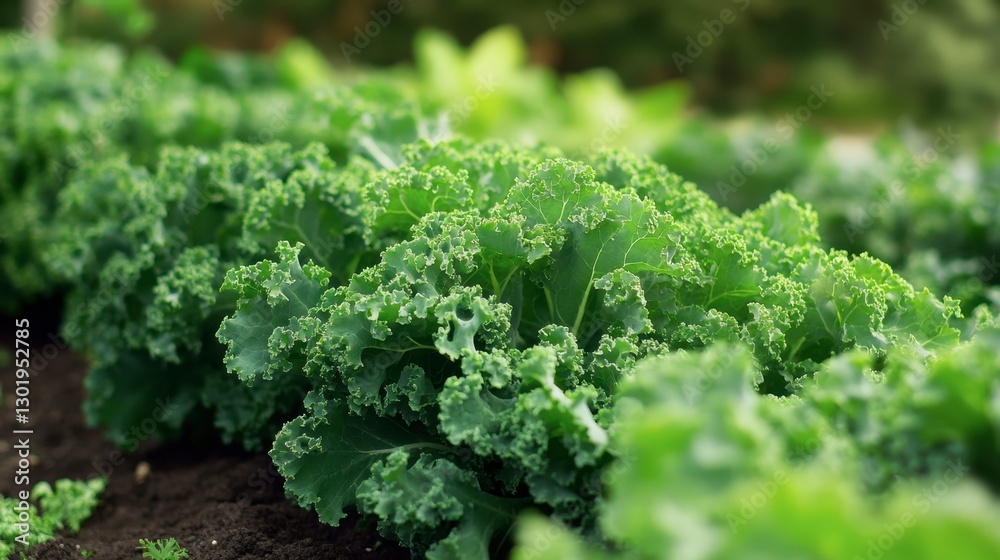 Fresh Organic Kale Leaves Growing in a Lush Green Garden Bed Fresh Organic Kale Leaves Growing in a Lush Green Garden Bed