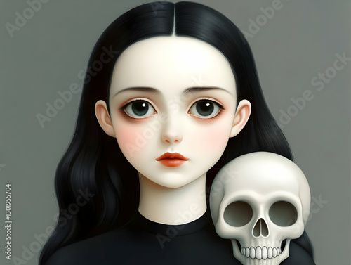 Illustration Girl with Skul...