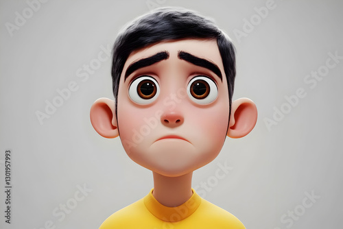 3D Illustration Sad Child E...