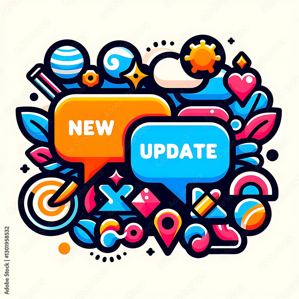 Fototapeta premium Colorful Double Speech Bubble With Text New Update.generative ai 