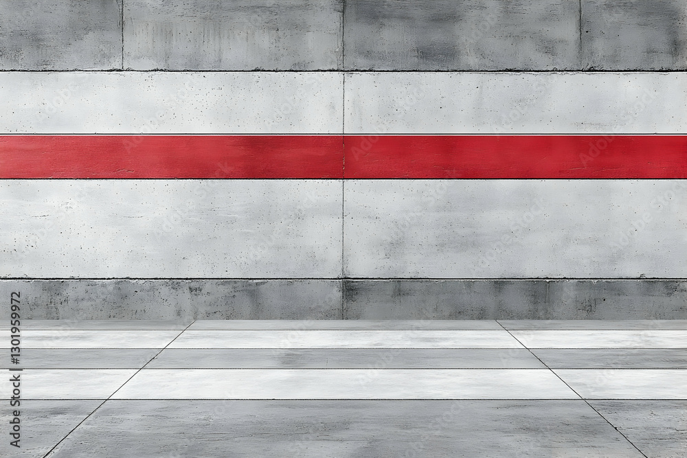 Fototapeta premium Abstract Background - Concrete Wall with Red Stripe and Floor Tiles