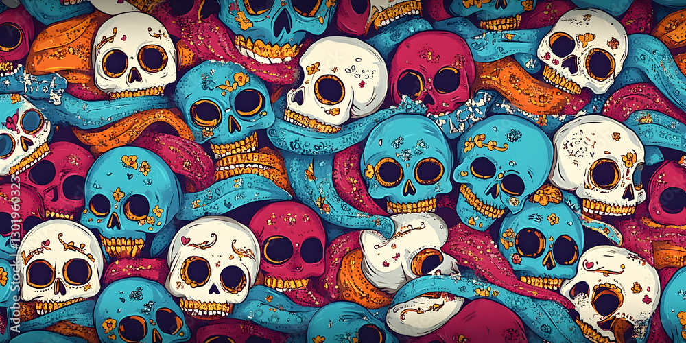 Illustration Colorful Skull Background Pattern Art Design Illustration Colorful Skull Background Pattern Art Design