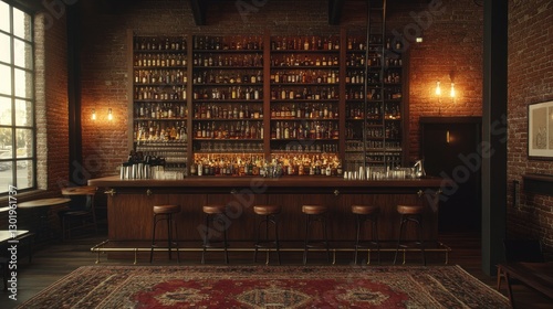 Industrial-style bar with extensive liquor collection (1)