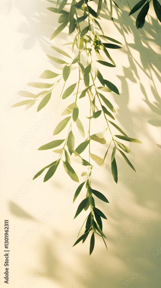 Fototapeta premium Photo - Sunlight, Leaves, Shadows, Green, Nature, Plant, Light, Background, Wall, Branch